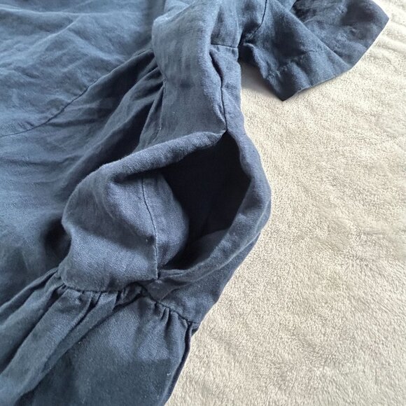 Visible Art Womens Blue Linen Short Sleeve Tiered Dress Large Pullover Casual - Picture 6 of 11